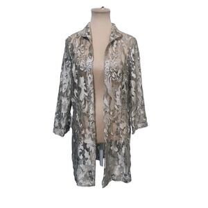 Connie Roberson Womens Silk Embroidered Lace Duster Gold Small Luxury Formal